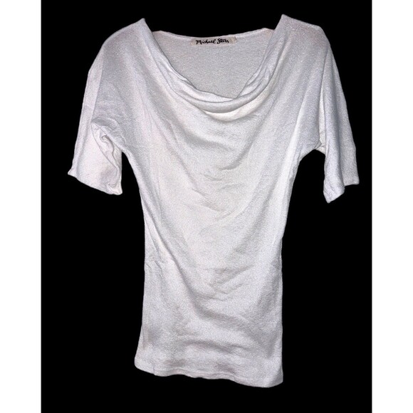 Y2K Michael Stars Drape Neck Shirt Blouse Women's One Size Shine White Stretch - Picture 1 of 8